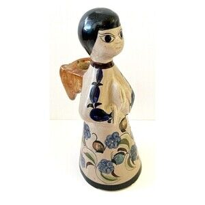 Tonala Mexican Pottery Angel Praying Candle Holder Signed Vintage Folk Art